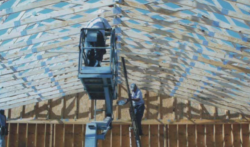 Putting up trusses.